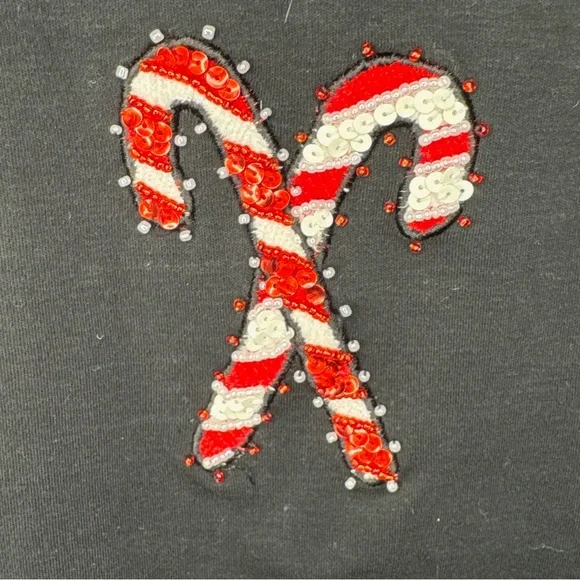 Jack B Quick M Christmas Holiday Sweater Candy Canes Beading Black, Red, White - Picture 4 of 7